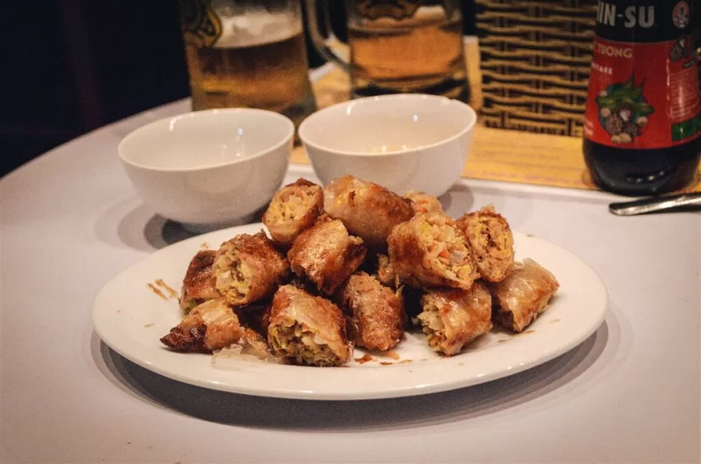 Vegan food in Vietnam: fried spring rolls