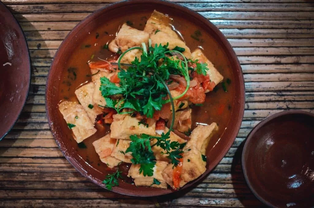 Vegan food in Vietnam: tofu in tomato sauce