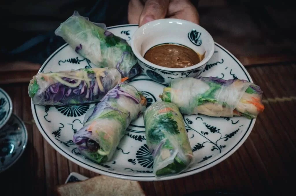 Vegan food in Vietnam: fresh spring rolls