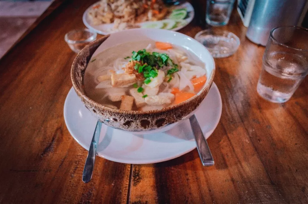 Clear Noodle Soup with Tofu: Vegan dish in Thailand