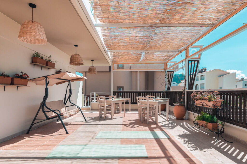 Goji vegan hotel in Rhodes, Greece: sun terrace