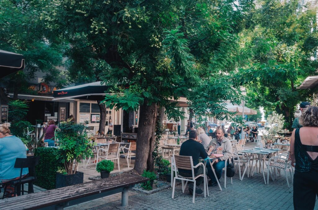 Cute little square covered by trees in the center of Thessaloniki, Greece
