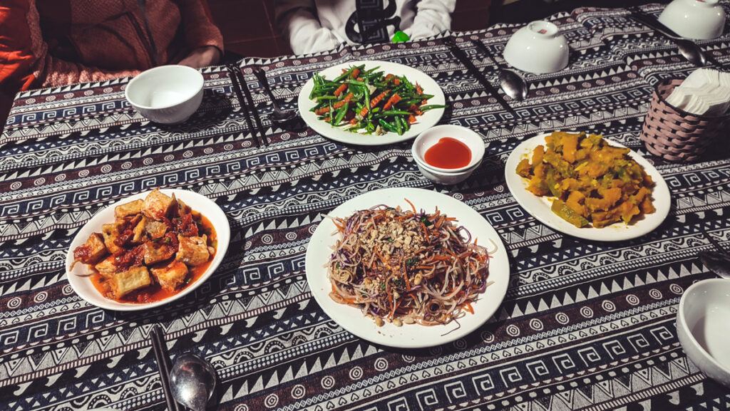 Communal dinner at Little Mai Chau Homestay, Vietnam
