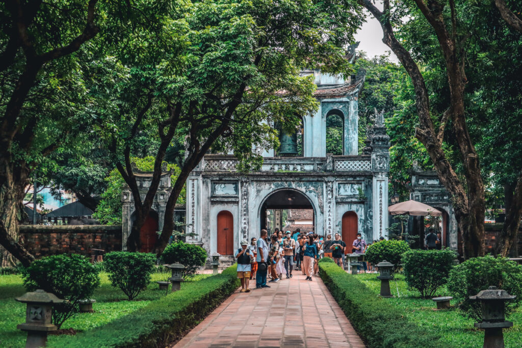 Temple of Literature, Hanoi, Vietnam. This is a gate in a beautiful manicured garden