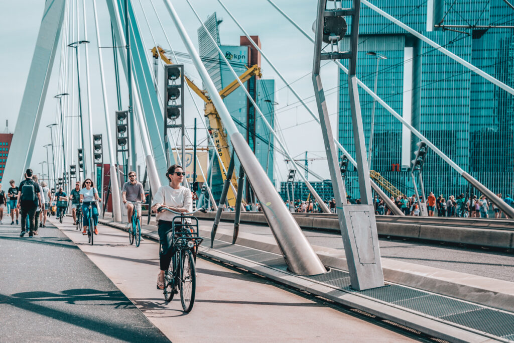 Bridges with bicycles in Rotterdam, The Netherlands