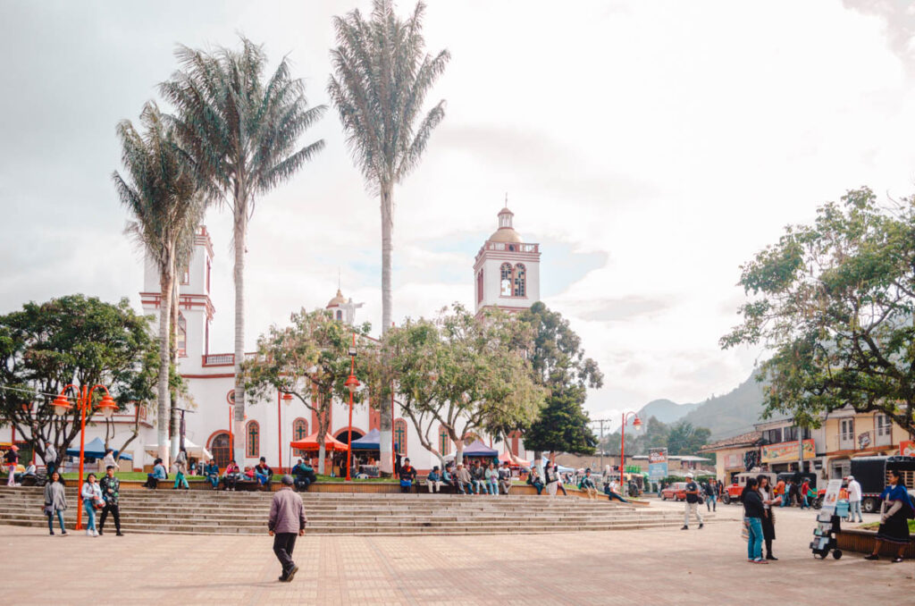 Main square and church of Silvia, Colombia