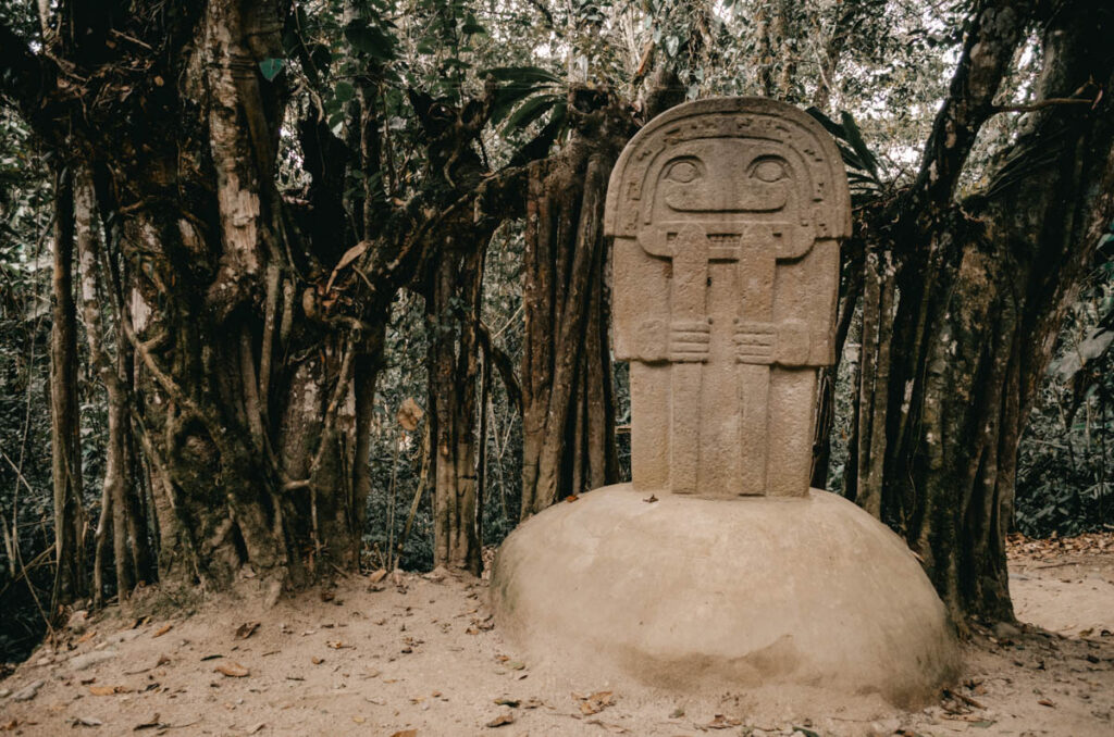 San Agustin Archeological Park, Mesita D statue in the forest, Colombia