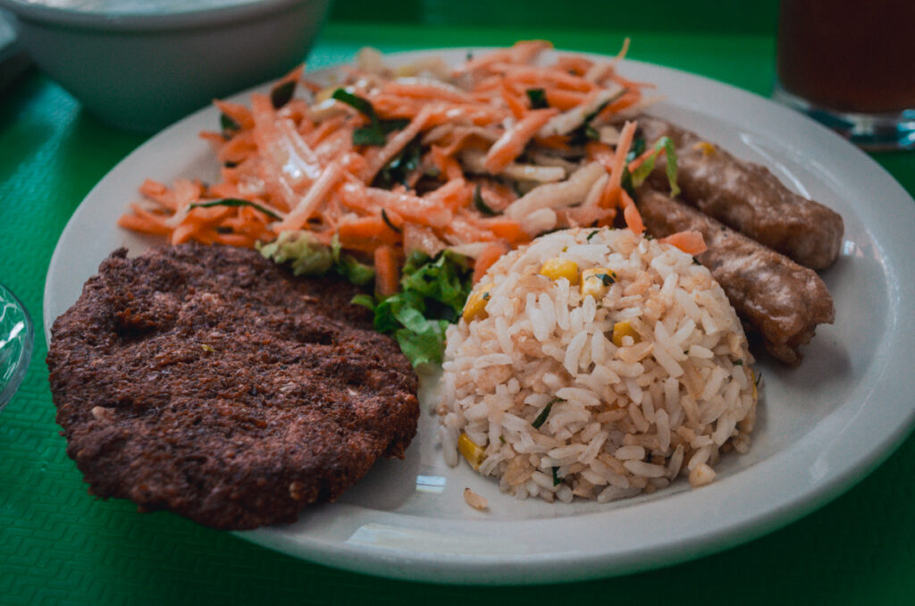 main lunch plate at Veggie Life, Medellin, Colombia