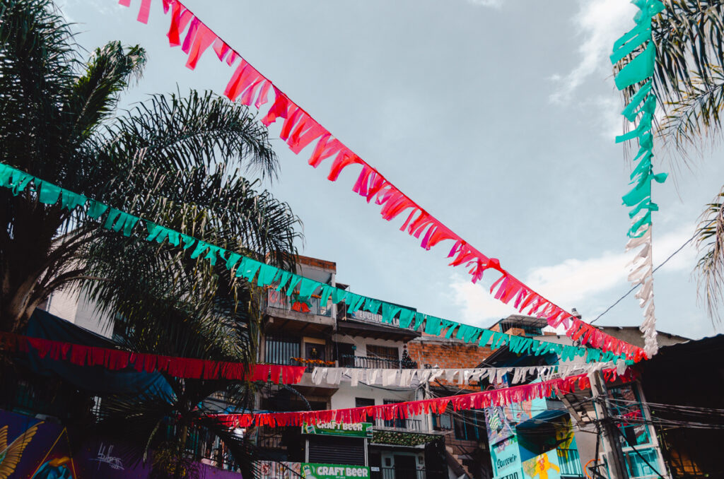 Medellin, Colombia- Comuna 13 ribbon decorations in the streets