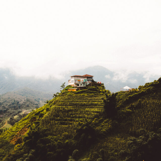 Sapa, Vietnam: a beautiful house on a mountain surrounded by rice fields
