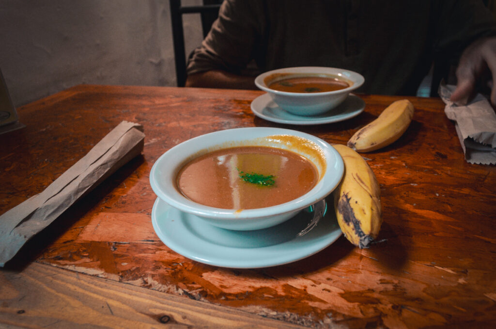 Bogota Colombia- Restaurante Naturalmente Vegano soup and banana
