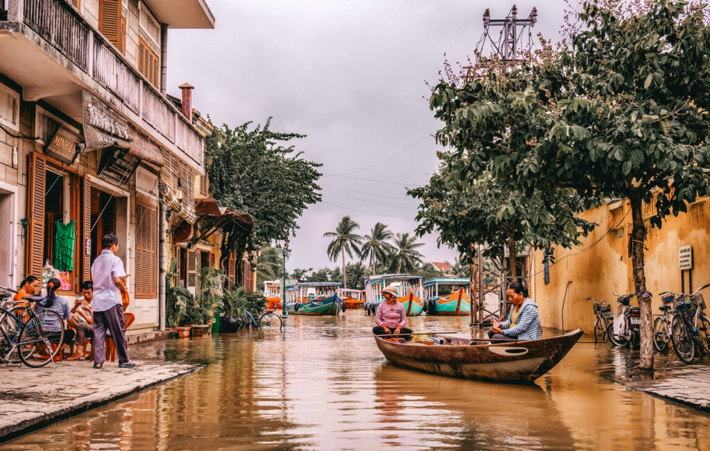 Hoi An, Vietnam- local boat transport on flooded streets